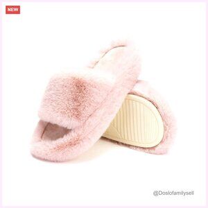 Memory Foam Faux Fur Lined Open Toe Slippers Size 12